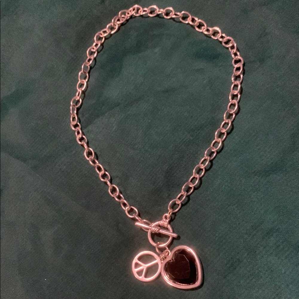 Silver Choker Heart & Peace Pendant Necklace
